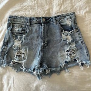 Almost Famous Light Wash Distressed Denim Shorts​​